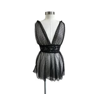 Sheer Black Babydoll Top S/M Polka Dot Mesh Whimsigoth Sheer Romantic